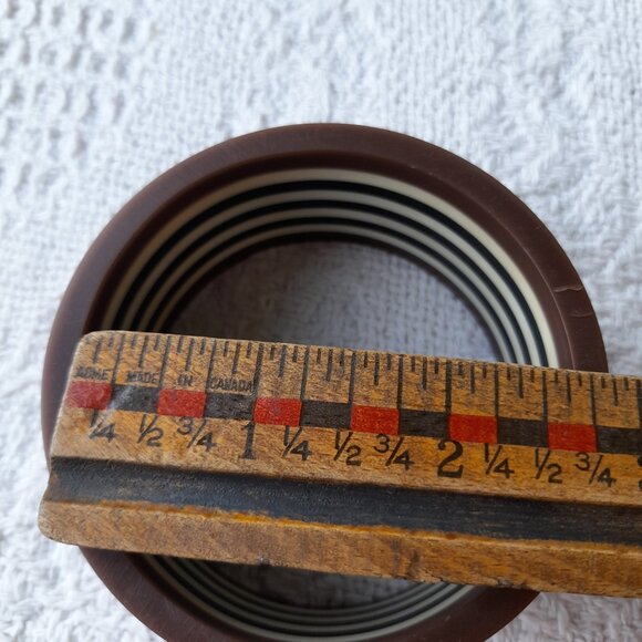 Vintage Plastic Bangle Bracelet Striped Brown Black White Straight - Picture 13 of 16